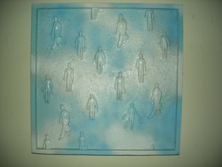 Scott Mohr: 'Biz guys in the Sky', 2008 Mixed Media, Surrealism.  An homage to Magritte and my father who was a salesman in the 60s Madmen era. He gave me the original figures from which this mixed media painting was created.  ...