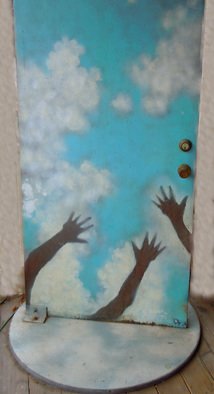 Scott Mohr: 'Reach for the Sky', 1992 Mixed Media, Visionary.  Mixed media painting on real door. Expressing man's search for spirtual meaning.     ...