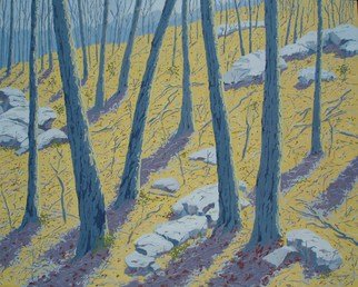 S. Josephine Weaver: 'Autumn Light', 1992 Oil Painting, Landscape.      light, rocks, trees, hill      ...