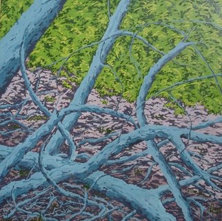 S. Josephine Weaver: 'Blue Brush', 1992 Oil Painting, Landscape.     spring, brush, green     ...
