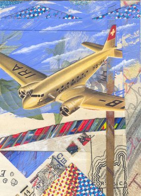 Robert H. Stockton: 'Off the Radar', 2012 Mixed Media, Aviation.  This is a small mixed media piece, based on the adventures and hazards of air travel.  The artwork is 2. 5 x 3. 5 in size ( standard ATC size) , and is matted, to a finished size of 6. 5 x 7. 5, with white, pH neutral, museum board.  It will...