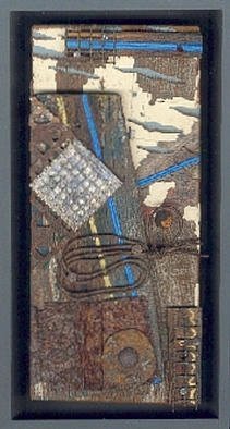 Robert H. Stockton: 'Point Reyes Light', 1997 Assemblage, Abstract. This piece is one of my scrapboxes.  It is composed of rusty metal, weatheredwood, wire mesh, and painted fabric.  The theme relates to my memories, from many years ago, spending time on the Point Reyes seashore, north of San Francisco Bay....