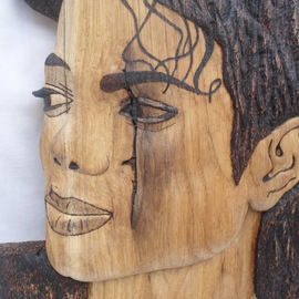 Stefan Irofte: 'Sculpture Wood Michael Jackson', 2014 Wood Sculpture, Celebrity. Artist Description:   A unique and original art work done by hand in wood with distinction. This is a Michael Jackson portret made in oak wood. Initially the wood was in the form of a thick plank and it has been cut in three equal parts and then join together. The ...