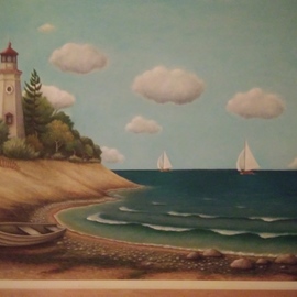 Seanna Mendez: 'lighthouse', 2019 Oil Painting, Sailing. Artist Description: An Image resembling Cheboygen Lighthouse with Scenery...