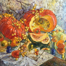 Olga Sedykh: 'amber autumn', 2020 Oil Painting, Impressionism. Artist Description: Oil on Canvas.  Beautiful flowers, Floral Painting...