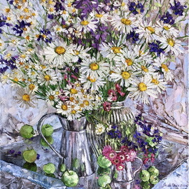 Olga Sedykh: 'bouquet of daisies', 2020 Oil Painting, Impressionism. Artist Description: Bouquet, Daisies, apple, flowers, bouquet, wildflowers...