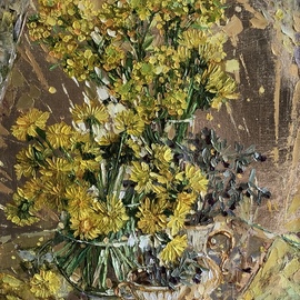 Olga Sedykh: 'drops of the sun', 2020 Oil Painting, Impressionism. Artist Description: in full bloom, the young grass on the lawns is filled with life juice.  The sun is shining, and the first dandelions are burning like lightsThey look as if they are reacting to the touch of the sun.  These young juicy, bright yellow flowers cover all urban areas ...