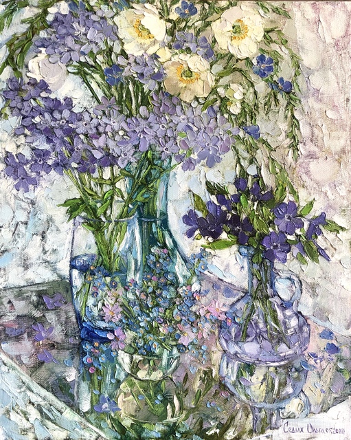 Olga Sedykh  'Flax And Forget Me Nots', created in 2020, Original Painting Oil.