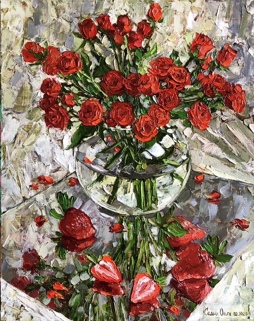 Artist Olga Sedykh. 'Strawberry Rose' Artwork Image, Created in 2020, Original Painting Oil. #art #artist