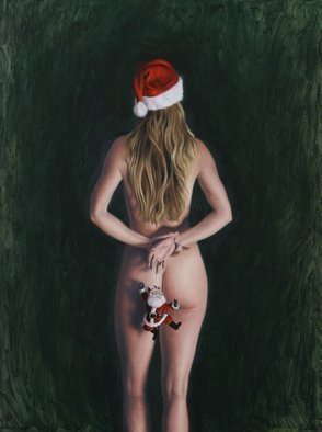 Seidai Tamura: 'Ho Ho Ho', 2011 Oil Painting, nudes.        figurative, nudes, representational, realism, classical, female, traditional, Christmas, Holiday, Santa Claus       ...