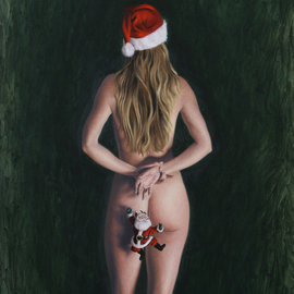 Seidai Tamura: 'Ho Ho Ho', 2011 Oil Painting, nudes. Artist Description:        figurative, nudes, representational, realism, classical, female, traditional, Christmas, Holiday, Santa Claus       ...