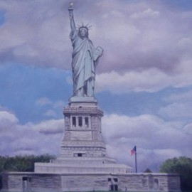 Lynette Seiter: 'As the Storm Clouds Gather', 2008 Oil Painting, Americana. Artist Description:  The Statue of Liberty as the sun shines through the clouds ...