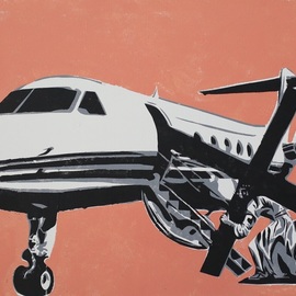 Alexey Semibratsky: 'golgotha airline', 2017 Acrylic Painting, Airplanes. Artist Description: Nothing usual just Jesus Christ puts a cross in a plane...