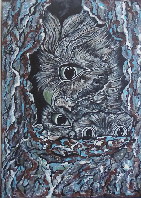 Senem  Ocal  'Barn Owl Painting On Canvas', created in 2021, Original Painting Acrylic.