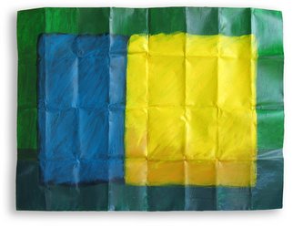Lavih Serfaty: 'blue yellow green', 2006 Acrylic Painting, Abstract.  blue and green composition painted on folded aluminum ...