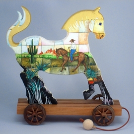 Sergio Milani: 'far west 2021 01', 2021 Wood Sculpture, Animals. Artist Description: Art toys by master Sergio Milani -  whim  collection,  Far West  line.Far West 2021- 01, conceived, built and painted in Italy - dimensions 22x22x in 8. 6 x 8. 6 x 3. 3 - weight lb 0,66.The pony is made of wood with very careful craftsmanship, such as...