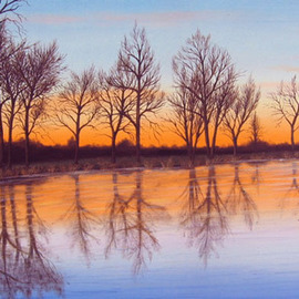 Sergio Zampieri: 'River sunset', 2010 Oil Painting, Landscape. Artist Description:     Original oil painting on canvas tree autumn river sun  ...