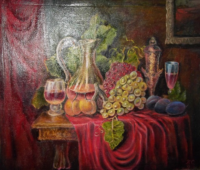 Artist Sergio Sofronoff. 'Still Life With The Grapes' Artwork Image, Created in 2021, Original Painting Oil. #art #artist