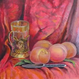 still life with the peaches By Sergio Sofronoff