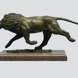 Serhii Brylov: 'lion', 2003 Bronze Sculpture, Animals. Artist Description: The lion  Latin Panthera leo  is a species of predatory mammal, one of the five members of the genus Panthera, belonging to the subfamily of large cats  Pantherinae  in the family of cats  Felidae . ...