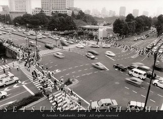 Setsuko Takahashi: 'intersection', 2006 Black and White Photograph, Cityscape.  Intersection in downtown Tokyo ...