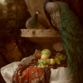 Dmitry Sevryukov: 'peacocks', 2018 Oil Painting, Still Life. Artist Description: Realism needs rehabilitation and a Flemish- style still life is exactly what is needed for this. I try to work with respect to the masters of previous eras and to the standards of painting of the Middle Ages. I hope that what I do will appeal to lovers ...