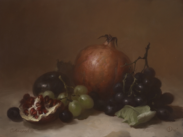 Artist Dmitry Sevryukov. 'Pomegranate And Grape' Artwork Image, Created in 2010, Original Painting Oil. #art #artist