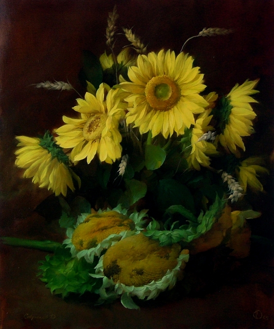 Artist Dmitry Sevryukov. 'Sunflowers' Artwork Image, Created in 2012, Original Painting Oil. #art #artist