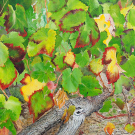 Steven Fleit: 'bordeaux vineyard 2', 2017 Acrylic Painting, Botanical. Artist Description: Bordeaux Vineyard, Fall, grape leaves, France, wine...