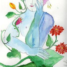 Suzanne Gegna: 'BLUEWOMANAND FLOWERS', 1999 Acrylic Painting, Other. Artist Description: THE BLUE WOMAN SITS QUITE HAPPILY AMONG FLOWERS. . . PERHAPS SHE IS EVEN A FLOWER HERSELF....