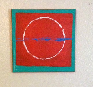 Suzanne Gegna: 'abstract orange turquoise', 2016 Acrylic Painting, Abstract. This is a small vibrant original abstract painting on stretched canvas.Its colors are orange and Turquoise with blue floating through.It s one of a series of small inexpensive works of art using color and form featuring one of my favorite shapes. . . Circles. ...