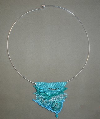 Sandra Golbert: 'Tree Bark Neckring ', 2012 Jewelry, Fashion.  Japanese seed beads combined with beads and turquoise nuggets. Available in other colors. ...