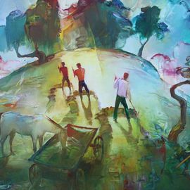 Pavel Shamykaev: 'Evening bells', 2013 Oil Painting, Landscape. 