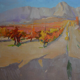 Alexander Shandor: 'crimean vineyards', 2013 Oil Painting, Mountains. Artist Description: Painting: Oil on CanvasOriginal: One- of- a- kind ArtworkSize: 90 W x 70 H x 2 D cmFrame: Not FramedReady to Hang: Not applicablePackaging: Ships Rolled in a Tube...