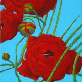 Shanee Uberman: 'poppy red 2', 2009 Oil Painting, Floral. Artist Description:   a color saturated canvas, i hope you see all the beauty in our world, i know we have darkness, it can overwhelm at times. . . please, see the magnificent bright colorful world we live in  ...
