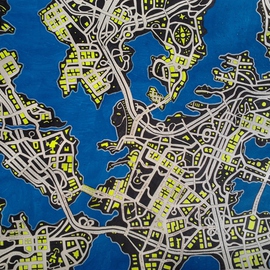 Shane Watt: 'City in the Dark', 2013 Other Drawing, Maps. Artist Description:  A flood map based on a satellite photo of South Florida. The map references American culture and politics. ...
