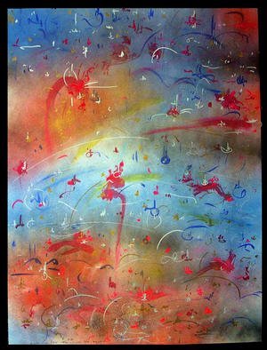 Richard Lazzara: 'GANGA WATERS', 1987 Calligraphy, Visionary. GANGA WATERS 1987 is a sumie calligraphy painting from the WHO AM I ? ALBUM, as found at 