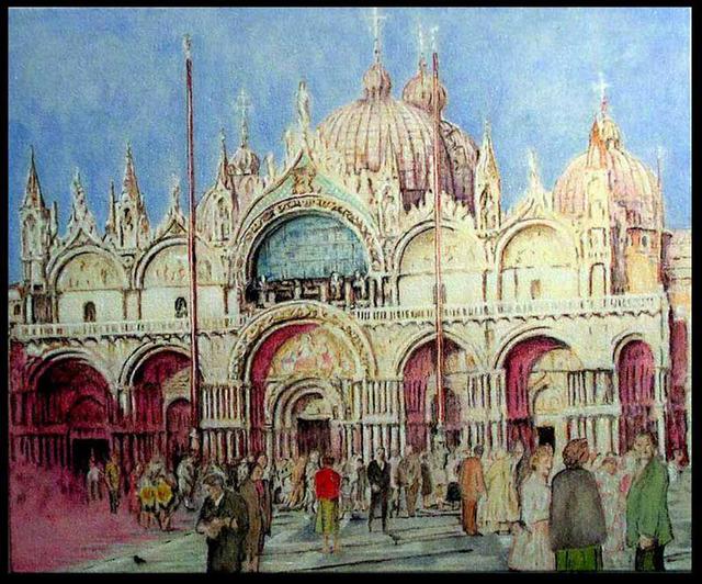 Artist Richard Lazzara. 'Venetia Lazzara San Marco Piazza Toward  Cathedral' Artwork Image, Created in 2004, Original Pastel. #art #artist