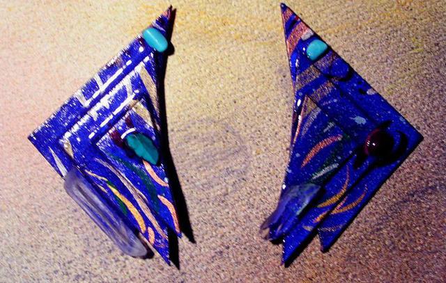 Artist Richard Lazzara. 'Blue Winged Vision Ear Ornaments' Artwork Image, Created in 1989, Original Pastel. #art #artist