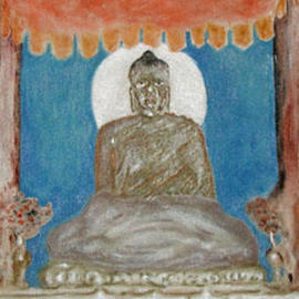 Richard Lazzara: 'bodhgaya budha', 2000 Acrylic Painting, Culture. Artist Description: bodhgaya buddha 2000 is a painting with gold and shimmering irridescent colors from a photograph from my 1978 visit....