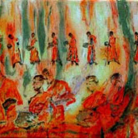 Richard Lazzara: 'buddha walk', 2003 Acrylic Painting, Culture. Artist Description: buddha walk 2003  is an astral landscape with many buddha' s with alms bowls for you to fill with your sacrifices....
