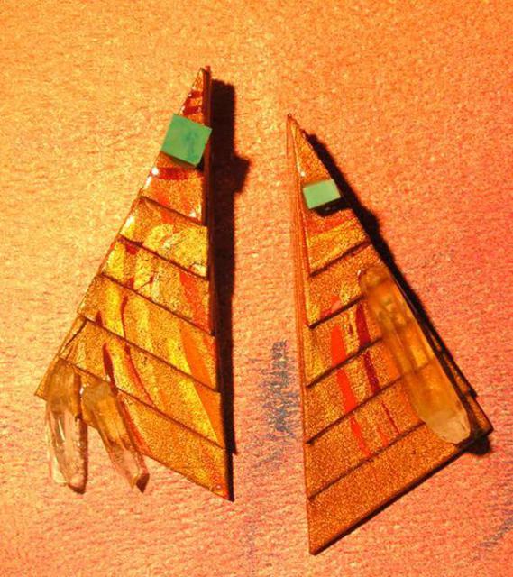 Artist Richard Lazzara. 'Crystal And Gold Terraces Ear Ornaments' Artwork Image, Created in 1989, Original Pastel. #art #artist