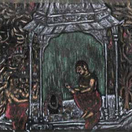 Richard Lazzara: 'devi siva lingam puja', 2001 Acrylic Painting, Culture. Artist Description: devi siva lingam puja 2000 is a raised canvas with vibrant colors on dense black so the black lingam merges in....