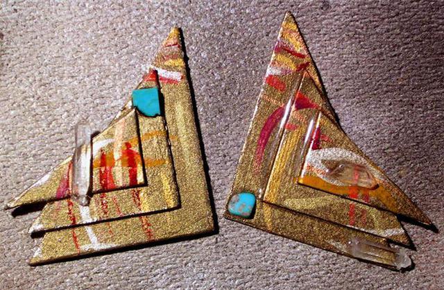 Richard Lazzara  'Golden Crystal Wings Ear Ornaments', created in 1989, Original Pastel.