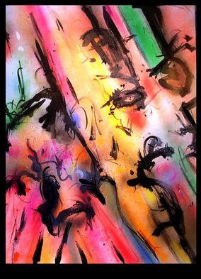 Richard Lazzara: 'illuminates all planet gaia', 1990 Calligraphy, Visionary. illuminates all planet gaia 1990 is a sumie calligraphy painting in mixed media, a 3 part panel from 