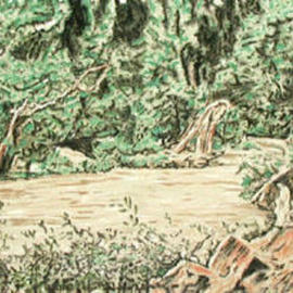 Richard Lazzara: 'mandakini river meditation chitrakoot', 2001 Acrylic Painting, Landscape. Artist Description: mandakini river meditation chitrakoot 2001 is a lush green river  meditation painting that remembers this holy RAM sanctuary....