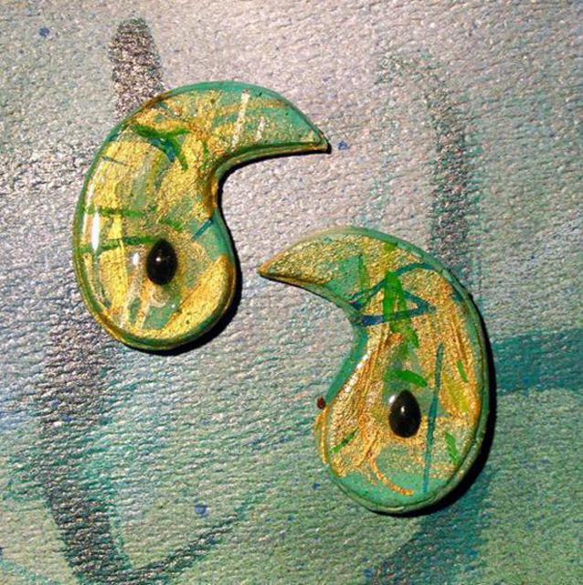 Artist Richard Lazzara. 'Perido Commas Ear Ornaments' Artwork Image, Created in 1989, Original Pastel. #art #artist