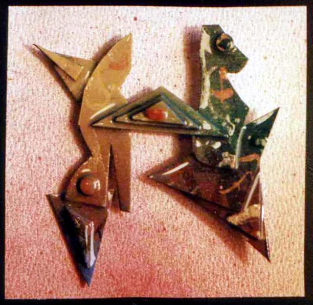 Artist Richard Lazzara. 'Twins Pin Ornament' Artwork Image, Created in 1989, Original Pastel. #art #artist