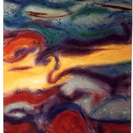 Richard Lazzara: 'volcano on ocean floor', 1987 Acrylic Painting, Landscape. Artist Description:   A Sumie Door that brings you to nether worldsdeep ocean,  the soul bursts forth asa' volcano on ocean floor' . This Sumie Door is available from 