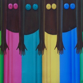 Sharon Ebert: 'Hands Down Tropical Browns', 2008 Acrylic Painting, Figurative. Artist Description:  figurative, native, girls, sarongs, pareos, brown, hands, Fiji, sulu, colorful          ...